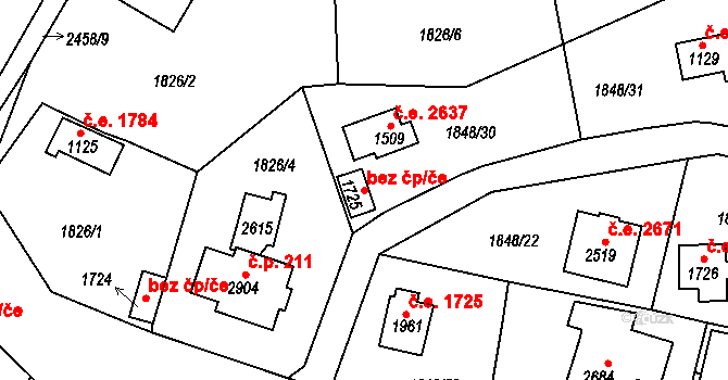 Plzeň 40220834 na parcele st. 1725 v KÚ Valcha, Katastrální mapa