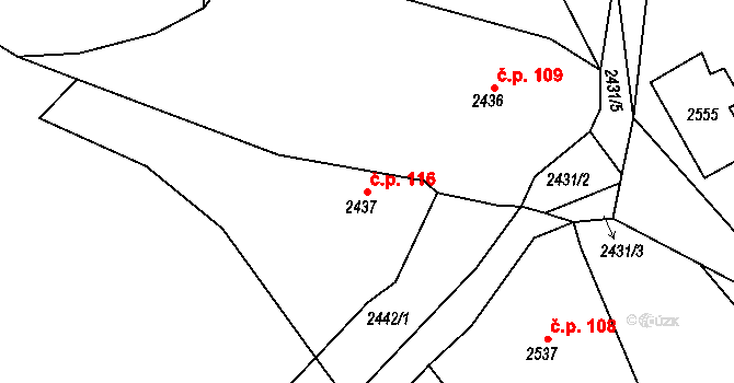 Želechovice nad Dřevnicí 116 na parcele st. 2437 v KÚ Želechovice nad Dřevnicí, Katastrální mapa