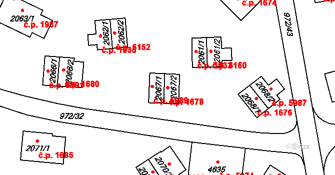 Zlín 1678 na parcele st. 2067/2 v KÚ Zlín, Katastrální mapa