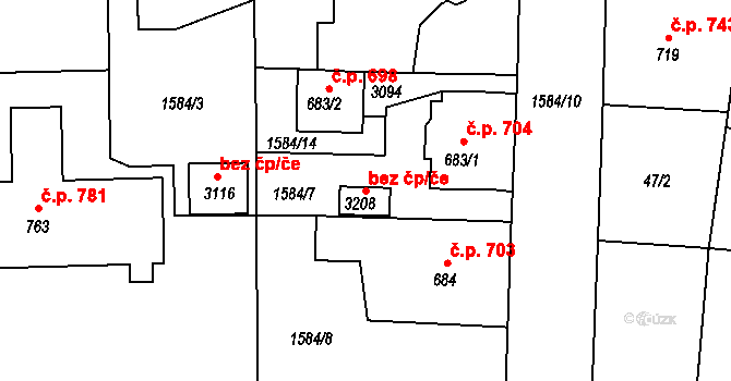 Milevsko 43165834 na parcele st. 3208 v KÚ Milevsko, Katastrální mapa