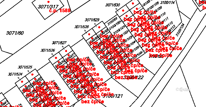 Hlučín 43773834 na parcele st. 3100/88 v KÚ Hlučín, Katastrální mapa
