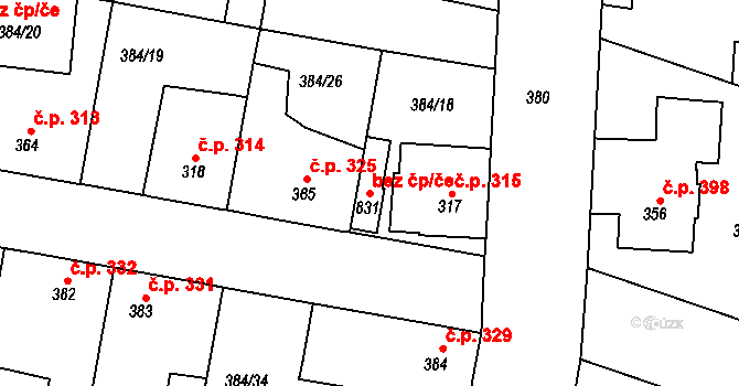 Smiřice 46608834 na parcele st. 831 v KÚ Smiřice, Katastrální mapa