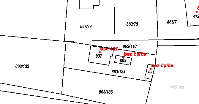 Brozany nad Ohří 417 na parcele st. 937 v KÚ Brozany nad Ohří, Katastrální mapa