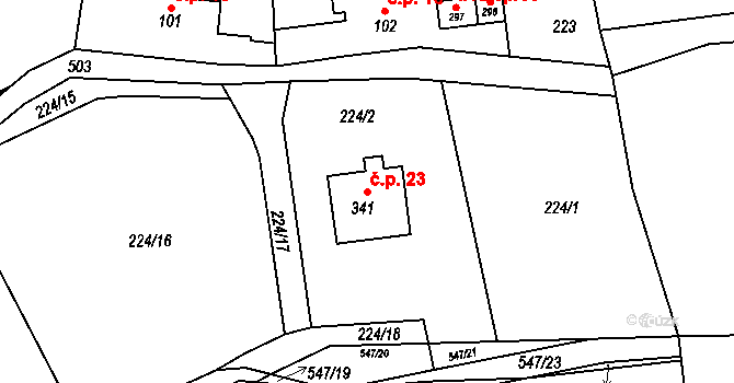 Mozolín 23, Koleč na parcele st. 341 v KÚ Koleč, Katastrální mapa