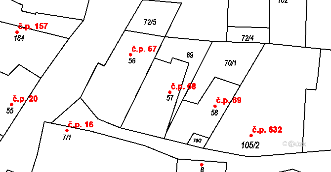 Hýskov 68 na parcele st. 57 v KÚ Hýskov, Katastrální mapa
