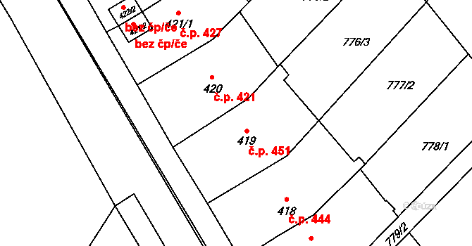 Kdyně 451 na parcele st. 419 v KÚ Kdyně, Katastrální mapa