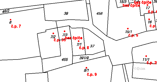 Chrančovice 8, Všeruby na parcele st. 7/1 v KÚ Chrančovice, Katastrální mapa