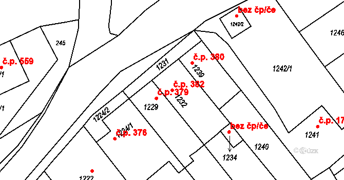 Jedovnice 382 na parcele st. 1232 v KÚ Jedovnice, Katastrální mapa