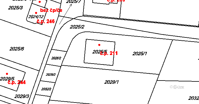 Velatice 211 na parcele st. 2025/5 v KÚ Velatice, Katastrální mapa