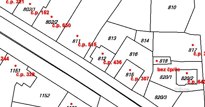 Loštice 436 na parcele st. 812 v KÚ Loštice, Katastrální mapa