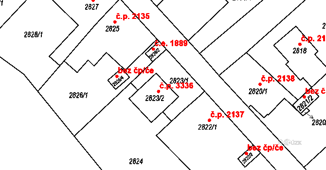 Teplice 3336 na parcele st. 2823/2 v KÚ Teplice, Katastrální mapa