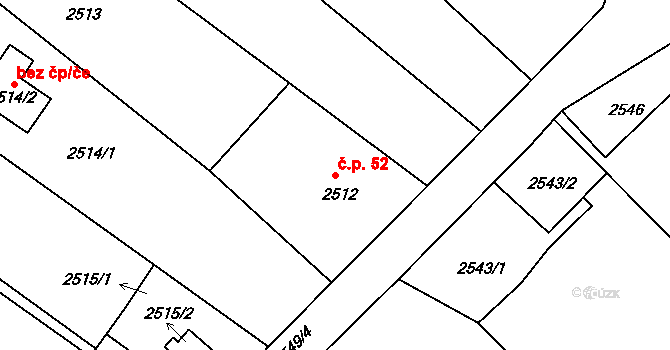 Vodná 52, Kamenice nad Lipou na parcele st. 2512 v KÚ Kamenice nad Lipou, Katastrální mapa
