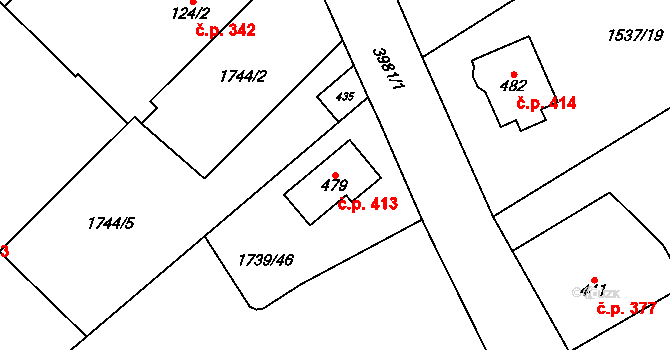Libouchec 413 na parcele st. 479 v KÚ Libouchec, Katastrální mapa