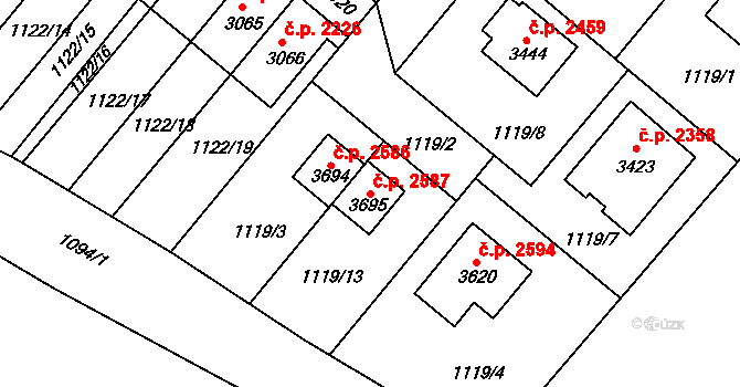 Brandýs nad Labem 2587, Brandýs nad Labem-Stará Boleslav na parcele st. 3695 v KÚ Brandýs nad Labem, Katastrální mapa