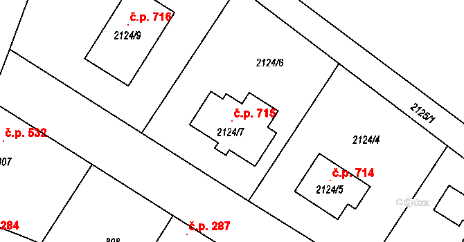 Drnholec 715 na parcele st. 2124/7 v KÚ Drnholec, Katastrální mapa