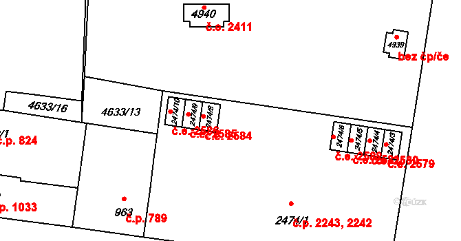 Žatec 2583 na parcele st. 2474/7 v KÚ Žatec, Katastrální mapa