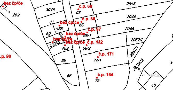 Štoky 132 na parcele st. 68/2 v KÚ Štoky, Katastrální mapa