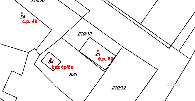 Liběšice 60, Češov na parcele st. 83 v KÚ Liběšice, Katastrální mapa