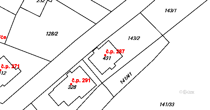 Albrechtice nad Orlicí 287 na parcele st. 431 v KÚ Albrechtice nad Orlicí, Katastrální mapa