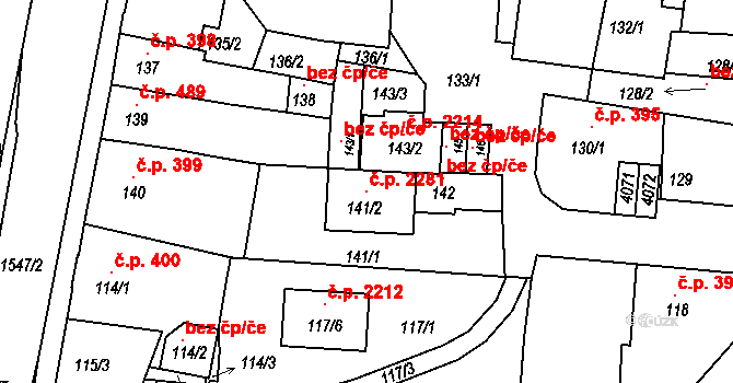 Tachov 2281 na parcele st. 141/2 v KÚ Tachov, Katastrální mapa