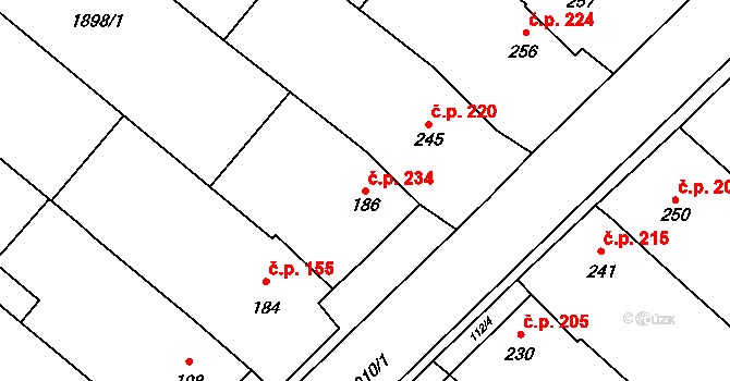 Ivaň 234 na parcele st. 186 v KÚ Ivaň, Katastrální mapa