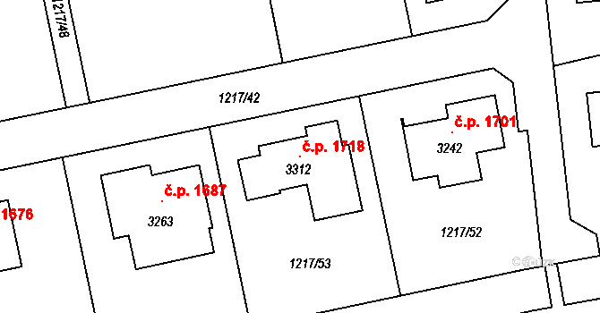 Lipník nad Bečvou I-Město 1718, Lipník nad Bečvou na parcele st. 3312 v KÚ Lipník nad Bečvou, Katastrální mapa