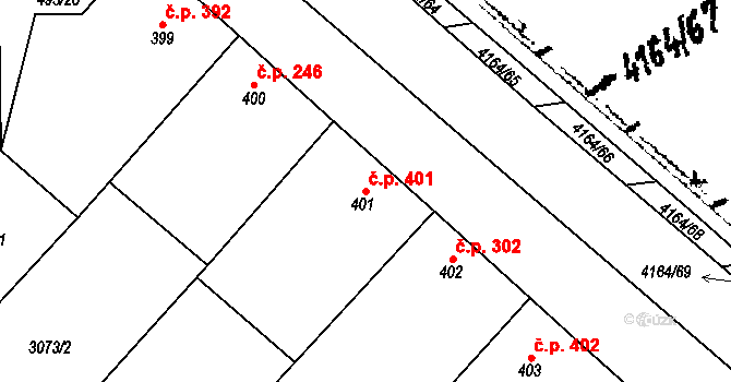 Velké Němčice 401 na parcele st. 401 v KÚ Velké Němčice, Katastrální mapa