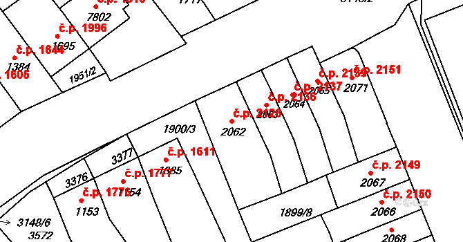 Kroměříž 2126 na parcele st. 2062 v KÚ Kroměříž, Katastrální mapa