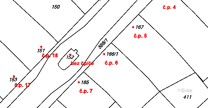 Otonovice 6, Hrubčice na parcele st. 166/1 v KÚ Hrubčice, Katastrální mapa