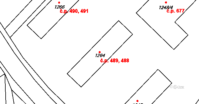 Konice 488,489 na parcele st. 1264 v KÚ Konice, Katastrální mapa