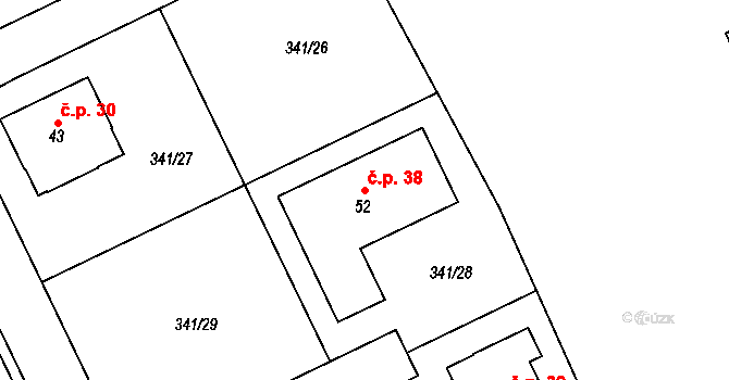 Chramostek 38, Lužec nad Vltavou na parcele st. 52 v KÚ Chramostek, Katastrální mapa