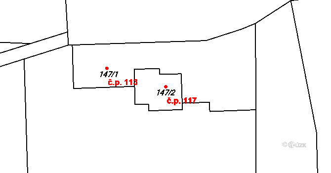 Lančov 117 na parcele st. 147/2 v KÚ Lančov, Katastrální mapa