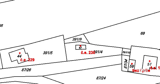 Zdeslavice 230, Černíny na parcele st. 43 v KÚ Zdeslavice u Černín, Katastrální mapa