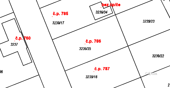 Prušánky 786 na parcele st. 3239/35 v KÚ Prušánky, Katastrální mapa
