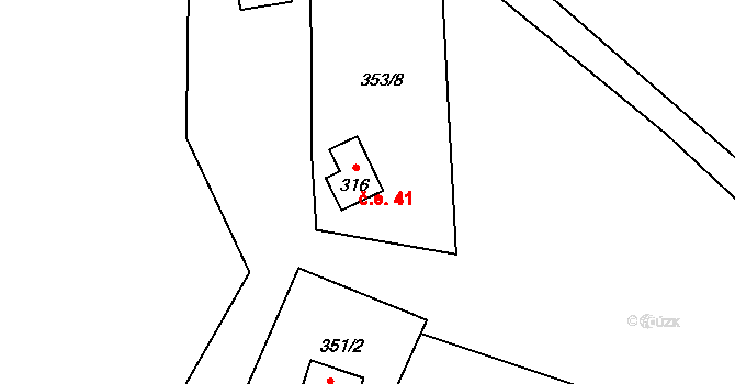Tyra 41, Třinec na parcele st. 316 v KÚ Tyra, Katastrální mapa