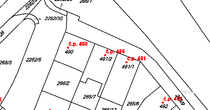 Tišnov 455 na parcele st. 491/2 v KÚ Tišnov, Katastrální mapa