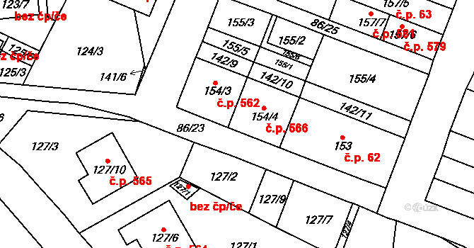 Zastávka 61 na parcele st. 154/5 v KÚ Zastávka, Katastrální mapa