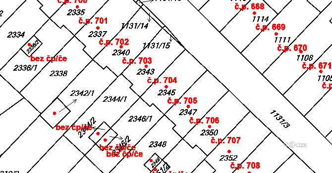 Moravský Písek 705 na parcele st. 2345 v KÚ Moravský Písek, Katastrální mapa