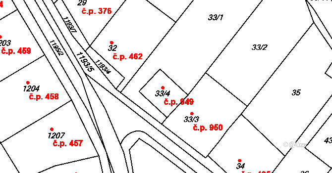 Svatobořice 949, Svatobořice-Mistřín na parcele st. 33/4 v KÚ Svatobořice, Katastrální mapa