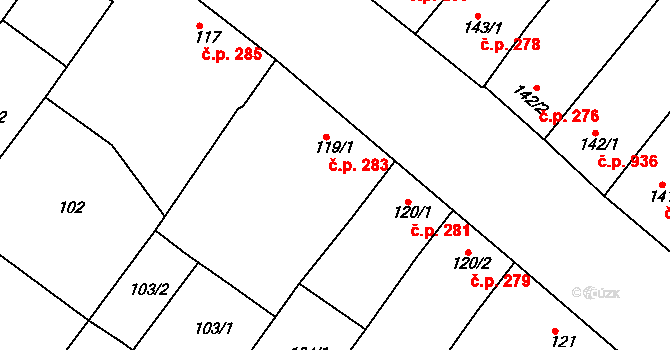 Veselí nad Moravou 283 na parcele st. 119/1 v KÚ Veselí-Předměstí, Katastrální mapa