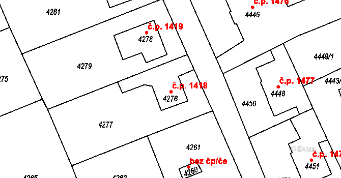 Pod Bezručovým vrchem 1418, Krnov na parcele st. 4276 v KÚ Krnov-Horní Předměstí, Katastrální mapa