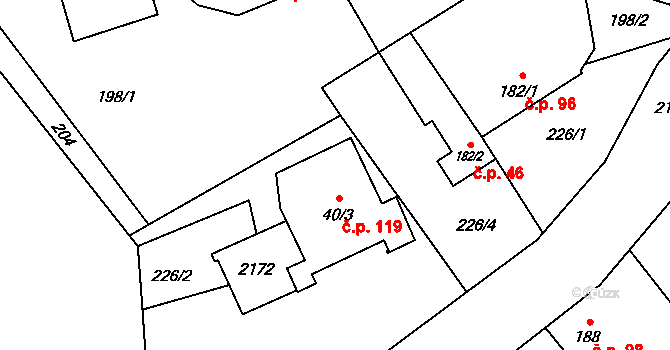 Soutice 119 na parcele st. 40/3 v KÚ Soutice, Katastrální mapa