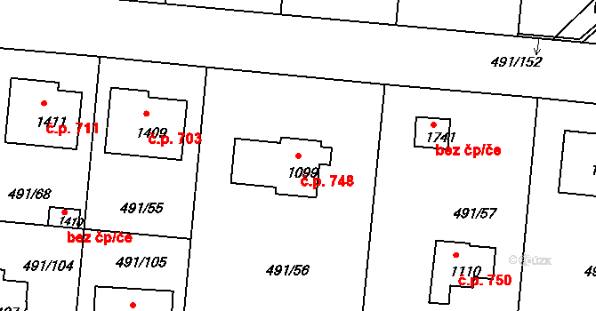 Votice 748 na parcele st. 1099 v KÚ Votice, Katastrální mapa