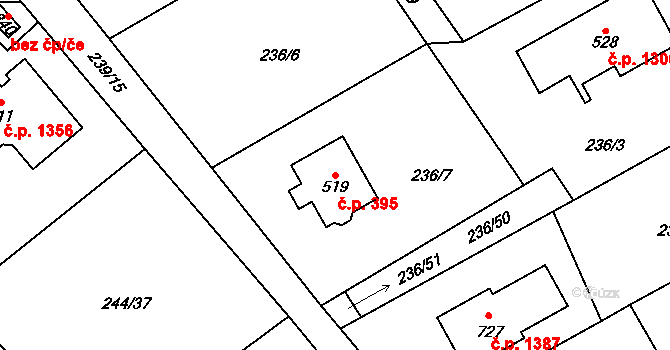 Nová Hospoda 395, Kamenice na parcele st. 519 v KÚ Štiřín, Katastrální mapa