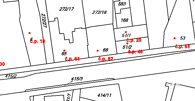 Předboj 62 na parcele st. 68 v KÚ Předboj, Katastrální mapa