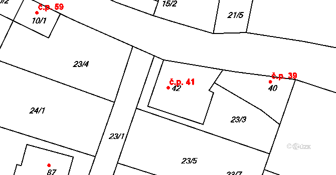 Hoštice 41, Vodochody na parcele st. 42 v KÚ Hoštice u Vodochod, Katastrální mapa