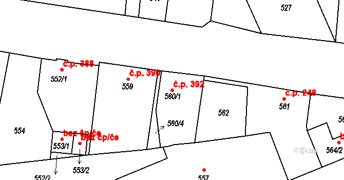 Hrádek nad Nisou 392 na parcele st. 560/1 v KÚ Hrádek nad Nisou, Katastrální mapa