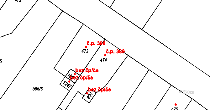 Osek 389 na parcele st. 474 v KÚ Osek u Duchcova, Katastrální mapa