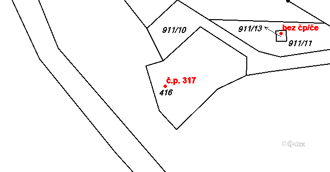 Lipovec 317 na parcele st. 416 v KÚ Lipovec u Blanska, Katastrální mapa