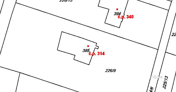 Raškovice 314 na parcele st. 395 v KÚ Raškovice, Katastrální mapa